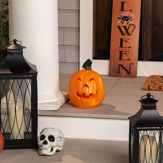 9.75" Orange Animated Double-Sided Pumpkin Halloween Décor